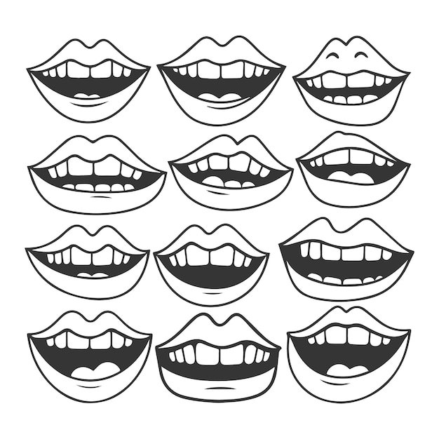 Dentes desenhados à mão sorriso ilustração dos desenhos animados
