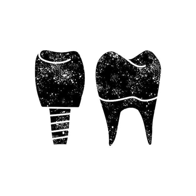 Vetor dentes falsos de prótese, ícone preto desenhado à mão em look grunge