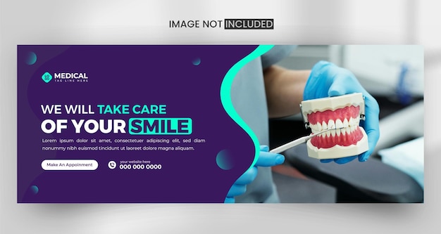 Vetor dentes médicos e cuidados dentários modelo de capa do facebook
