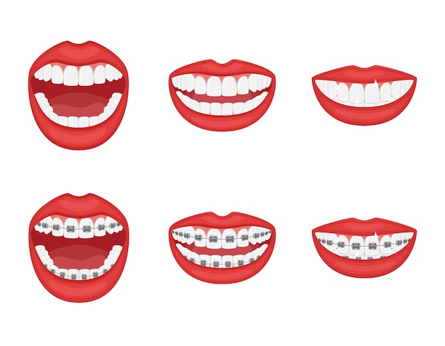 boca aberta com os dentes em estilo simples de desenho animado