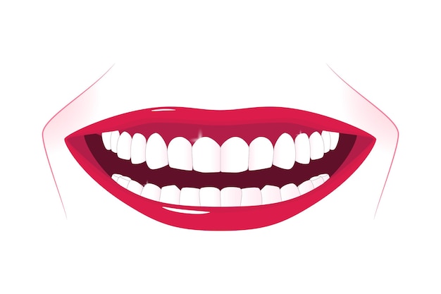 Vetor dentes saudáveis femininos com sorriso largo e brilhante