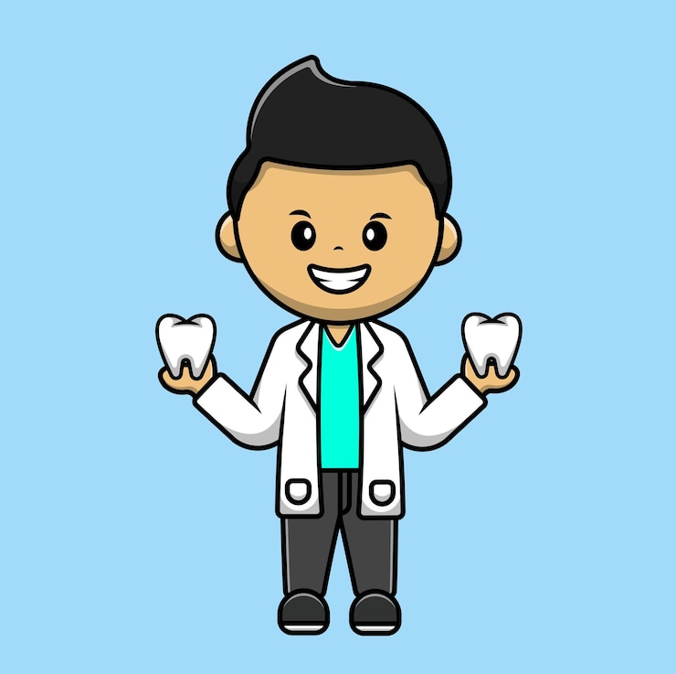 Dentista bonito com ilustração de ícone vetorial de desenho animado de dente