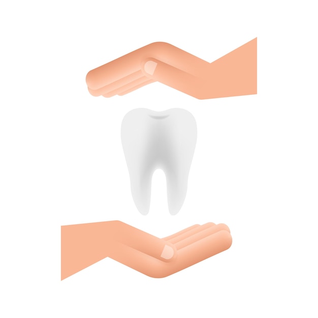 Dentista de ícone de dentes. dentes saudáveis nas mãos. dentes humanos. ilustração vetorial.