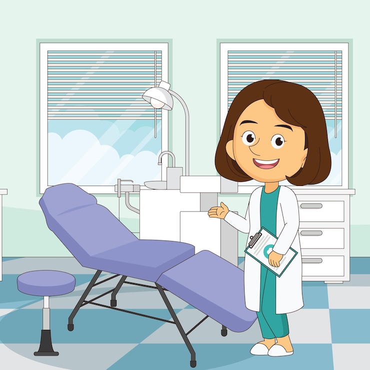 Vetor dentista mulher com dente brilhante