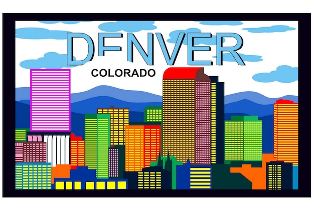 Denver colorado skyline de cidade de vista aérea colorida em ilustração vetorial