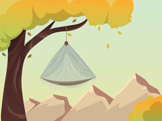 Descanso ativo nas montanhas. tenda pendurada pendurada em uma árvore para relaxamento.