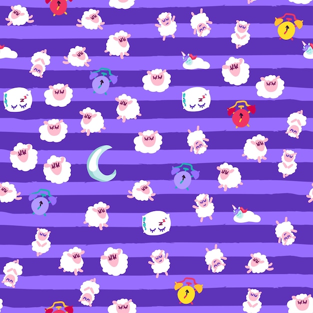 Descanso noturno, padrão sem emenda do vetor de hora de dormir. Papel de parede com desenho de animais fofos dormindo