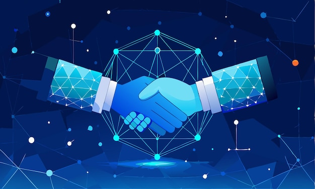 Descarregar Digital Handshake On Blue Technology Background Eps File Para Design (em inglês)