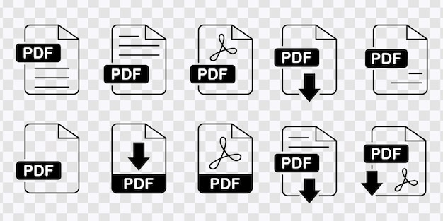 Vetor descarregar ícones de pdf para formatos de imagem de texto e vetor