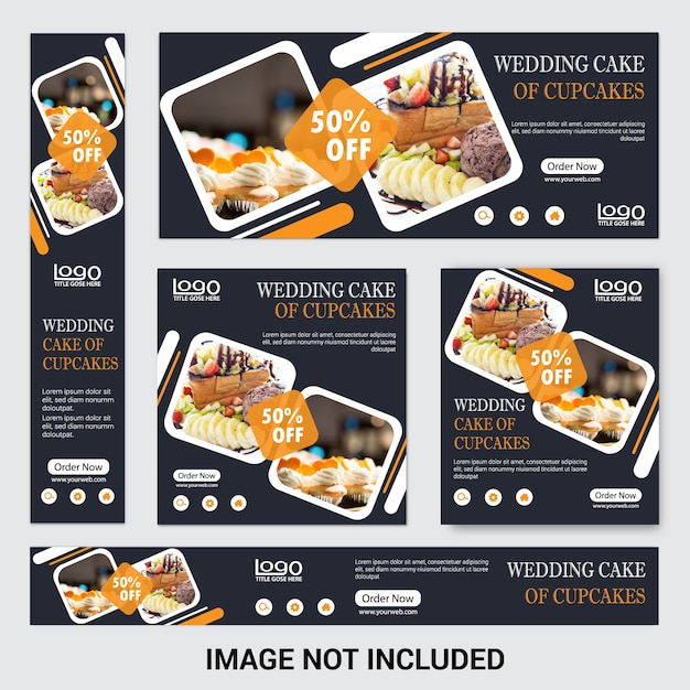 Desconto cup cake web banner set para restaurante