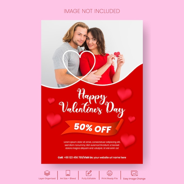 Desconto de venda de Dia dos Namorados Impressão de folheto ou modelo de cartaz Desenho de fundo de dia dos namorados