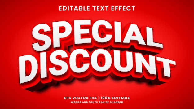 Desconto de venda especial Efeito de texto editável em 3D