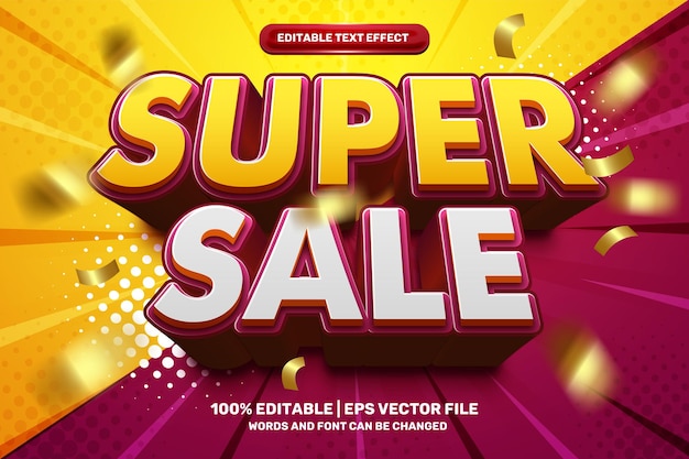 Desconto do selo Super Sale Texto editável em negrito estilo de efeito