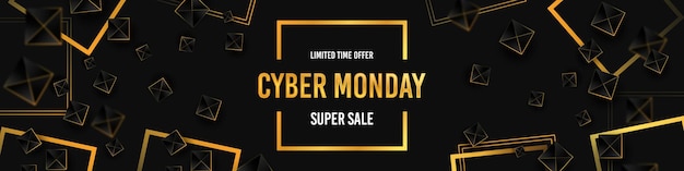 Desconto na venda da cyber monday banner fundo moderno com formas geométricas e abstratas