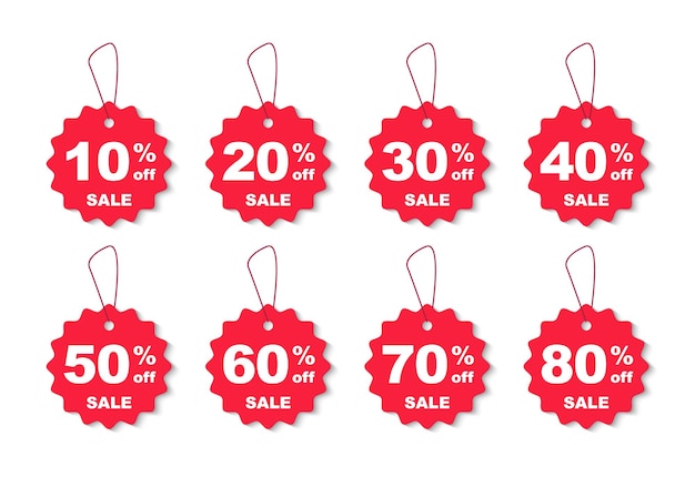 Vetor descontos percentuais descontos de venda conjunto de tags de venda