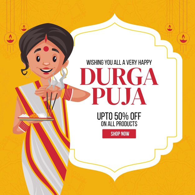 Desejo a todos um modelo de design de banner de durga puja muito feliz