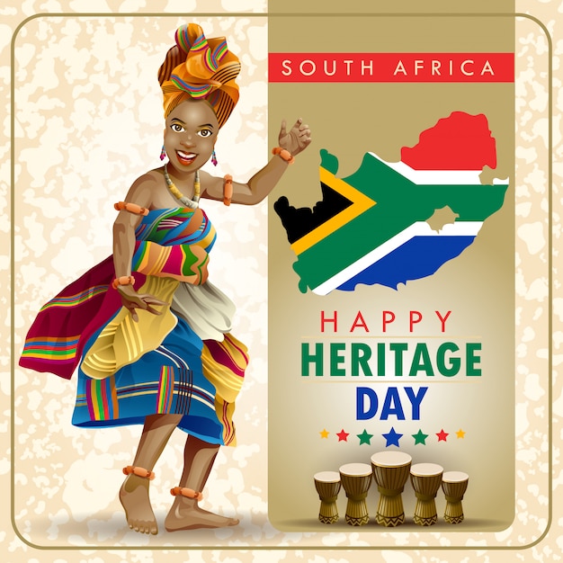 Desejos do Dia da Herança da África do Sul com dançarino