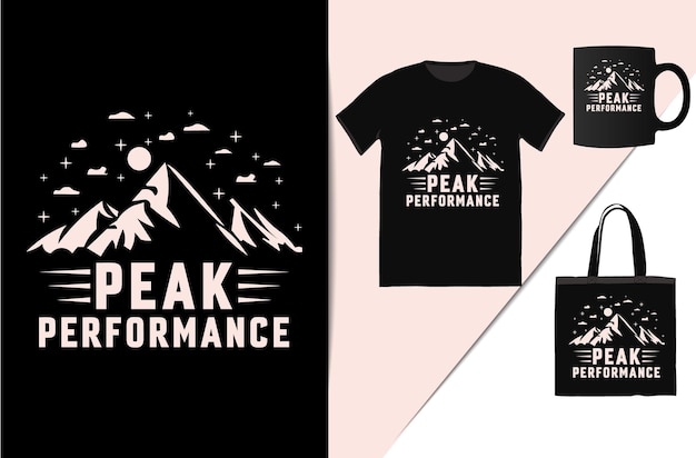 Vetor desempenho máximo ilustração de design de camiseta de aventura de montanha