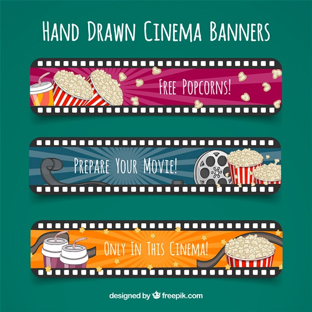 Desenhadas mão banners cinema com forma de bobina