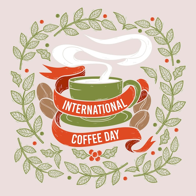 Desenhado à mão dia internacional do café