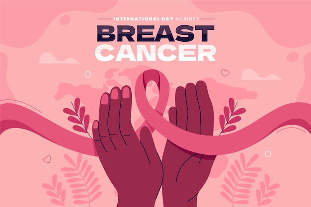 Vetor desenhado à mão dia internacional plano contra o fundo do câncer de mama