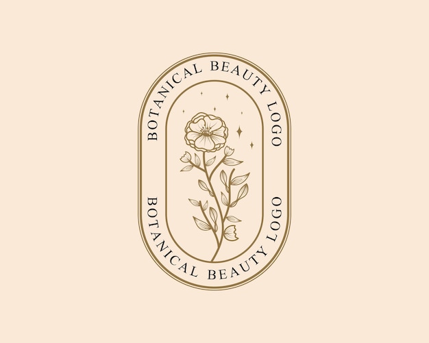 Desenhado à mão modelo de logotipo botânico floral mínimo de beleza feminina para cuidados com os cabelos da pele do salão de spa