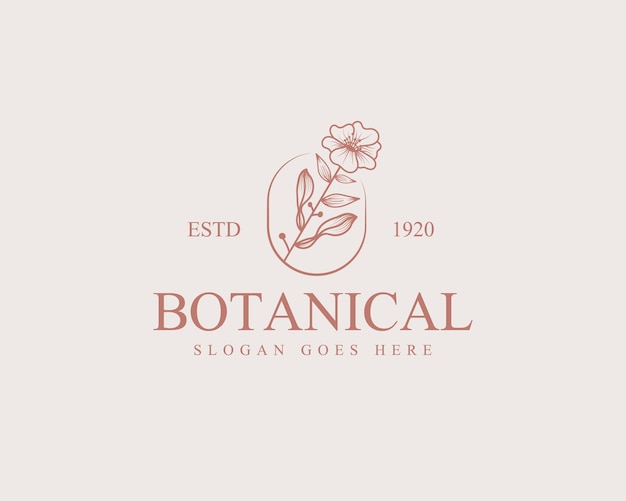 Vetor desenhado à mão modelo de logotipo botânico floral mínimo de beleza feminina para cuidados com os cabelos da pele do salão de spa