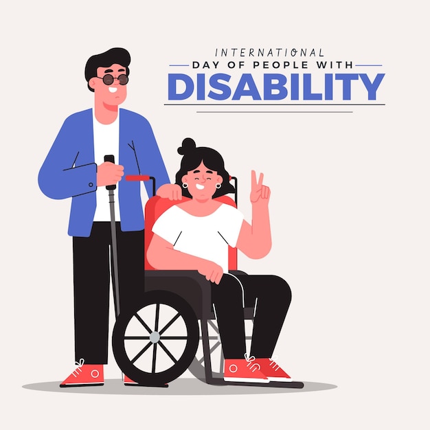 Vetor desenhado à mão no dia internacional das pessoas com deficiência