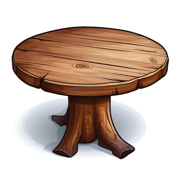 Vetor desenhado à mão uma mesa redonda de madeira ilustração vetorial de desenho animado clipart fundo branco