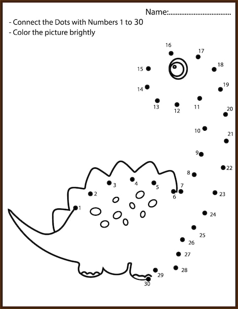 dinossauro engraçado dos desenhos animados. jogo ponto a ponto para  crianças, planilha de números. 10506586 Vetor no Vecteezy