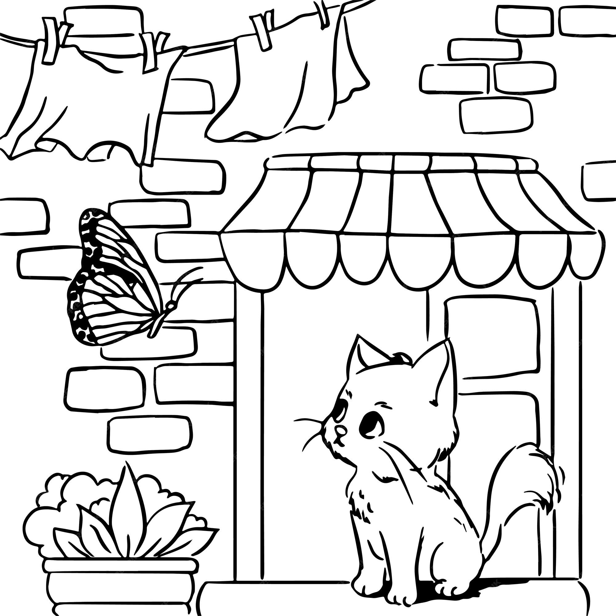 Desenhos para colorir de desenho de um gato kawaii para colorir