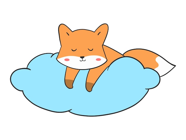 Vetor desenhar a mão uma raposa fofa dormindo na nuvem