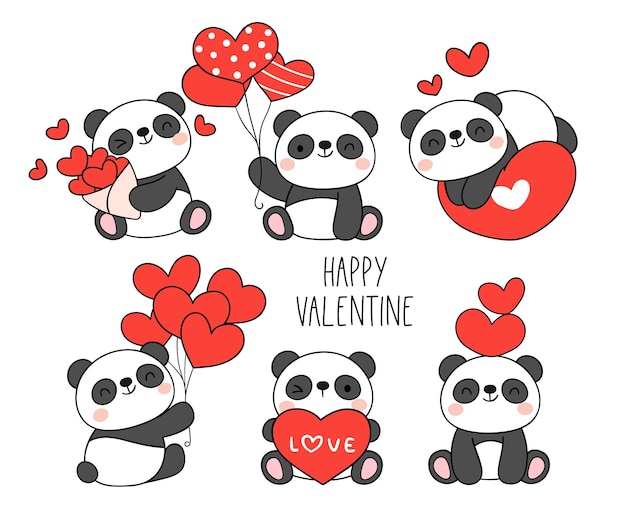 Desenhar bebê panda dia dos namorados conceito de amor