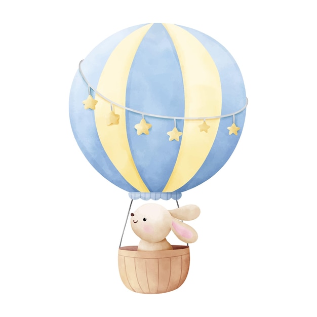 Vetor desenhar coelhinho para creche em balão para crianças de aniversário imprimir para cartão de convite poster