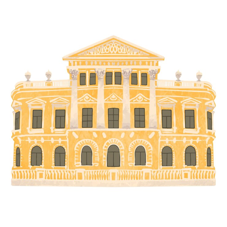 Vetor desenhar um edifício no antigo estilo clássico com colunas, pilastras e um pórtico em um estilo simples e ingênuo