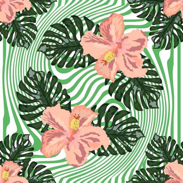 Desenhe à mão um conjunto de flores tropicais sem costura de fundo