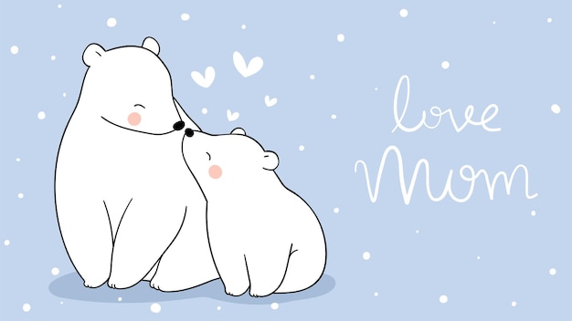 Desenhe banner bebê urso polar com a mãe para o dia das mães