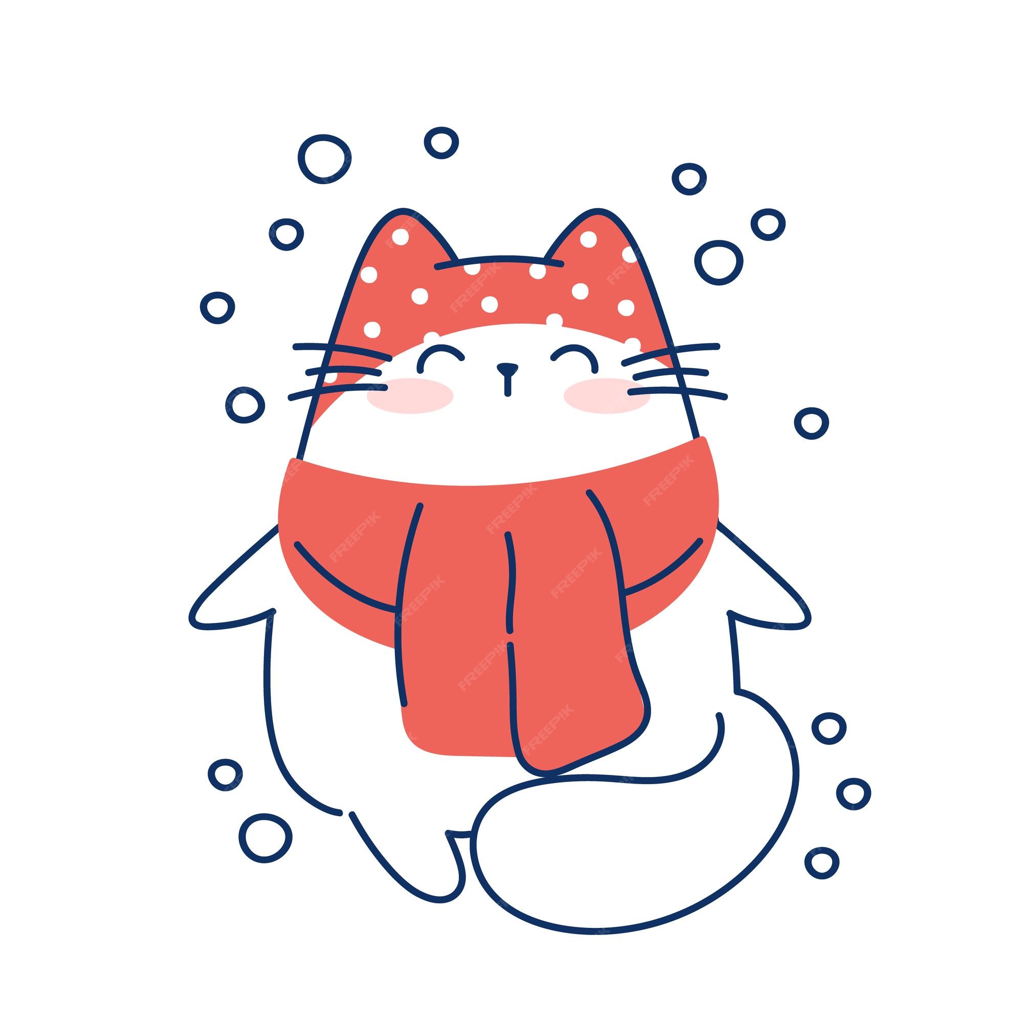 Desenho De Natal Do Gato Kawaii Ilustração do Vetor - Ilustração