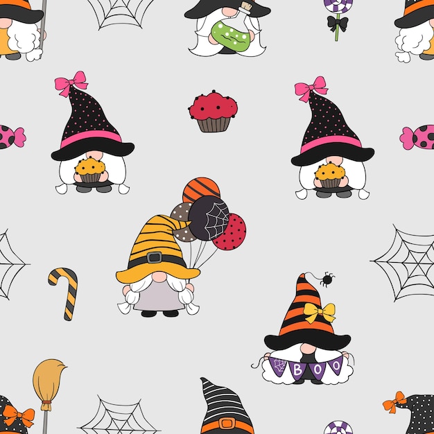 Desenhe gnomos bonitos de fundo padrão sem emenda para o estilo halloween doodle