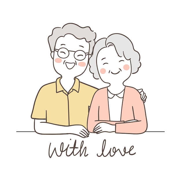 Desenhe idosos avô sênior abraçar avó com amor