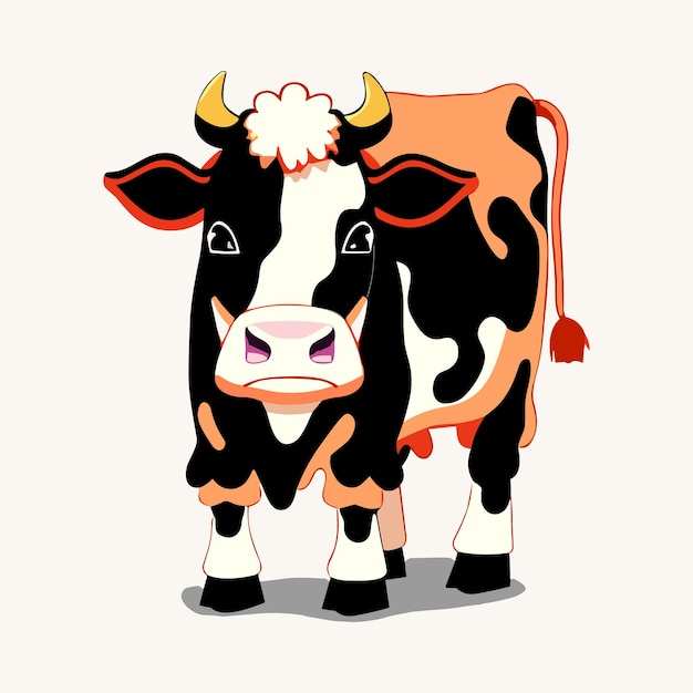Desenhe ilustração vetorial adesivo de design de personagem engraçado estilo de desenho animado de vaca arte e ilustração