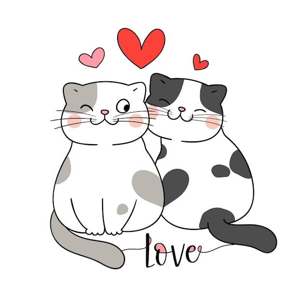 Desenhe um casal de gatos de amor para o dia dos namorados conceito de amor