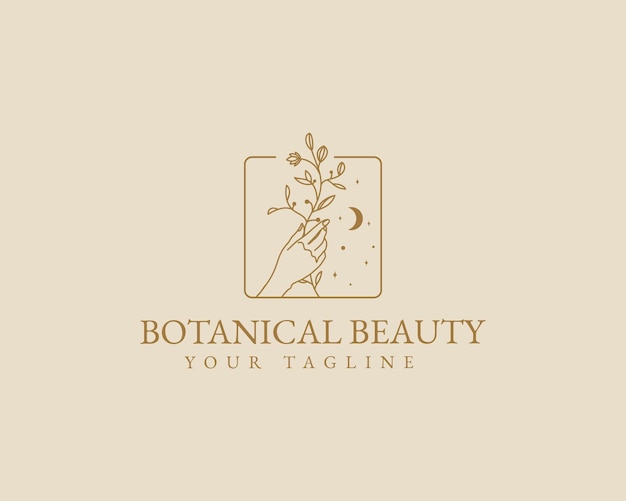 Desenho à mão beleza feminina minimal floral botânico logotipo han spa salão de beleza para a pele do cabelo da marca