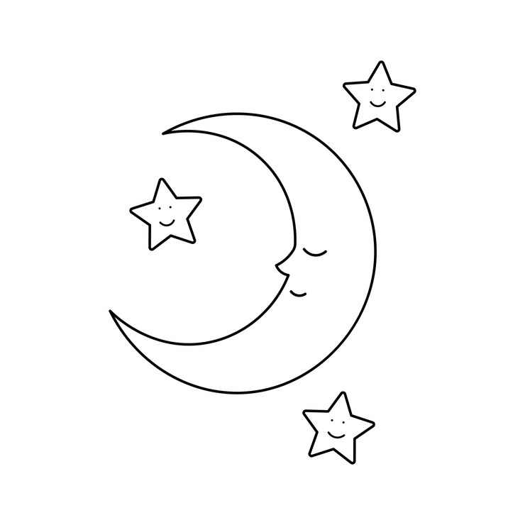 Vetor desenho à mão crianças desenhando desenho animado ilustração vetorial ícone de lua e estrelas isolado em fundo branco