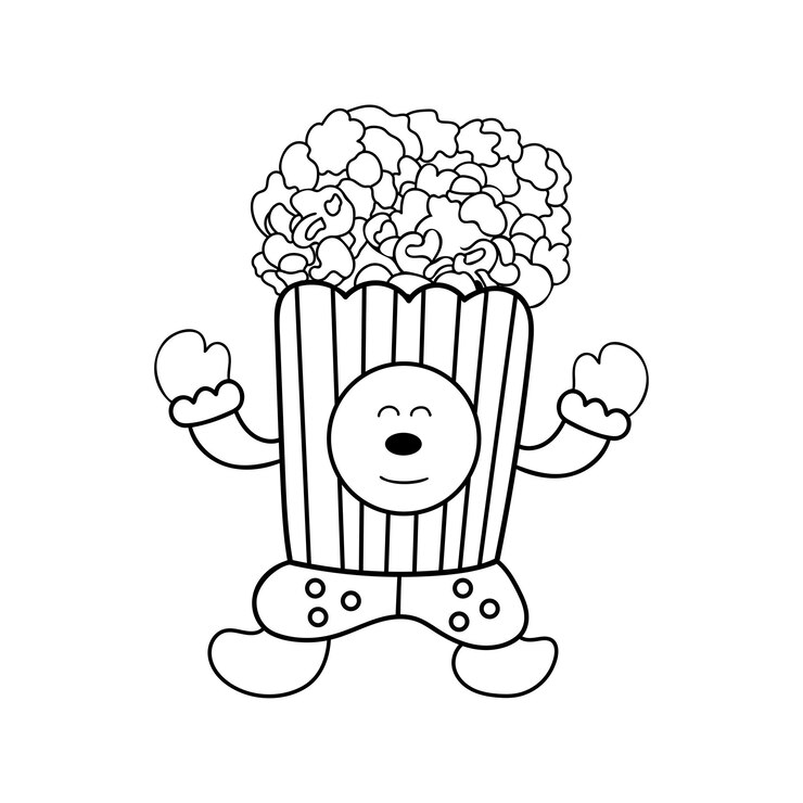 Vetor desenho à mão crianças desenhando desenho animado ilustração vetorial palhaço de pipocas engraçado isolado em fundo branco