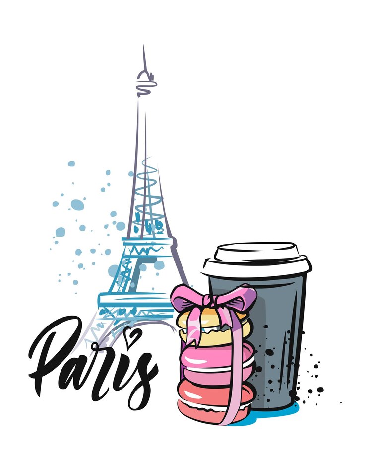 Vetor desenho à mão da torre eiffel com doce. esboço de paris.