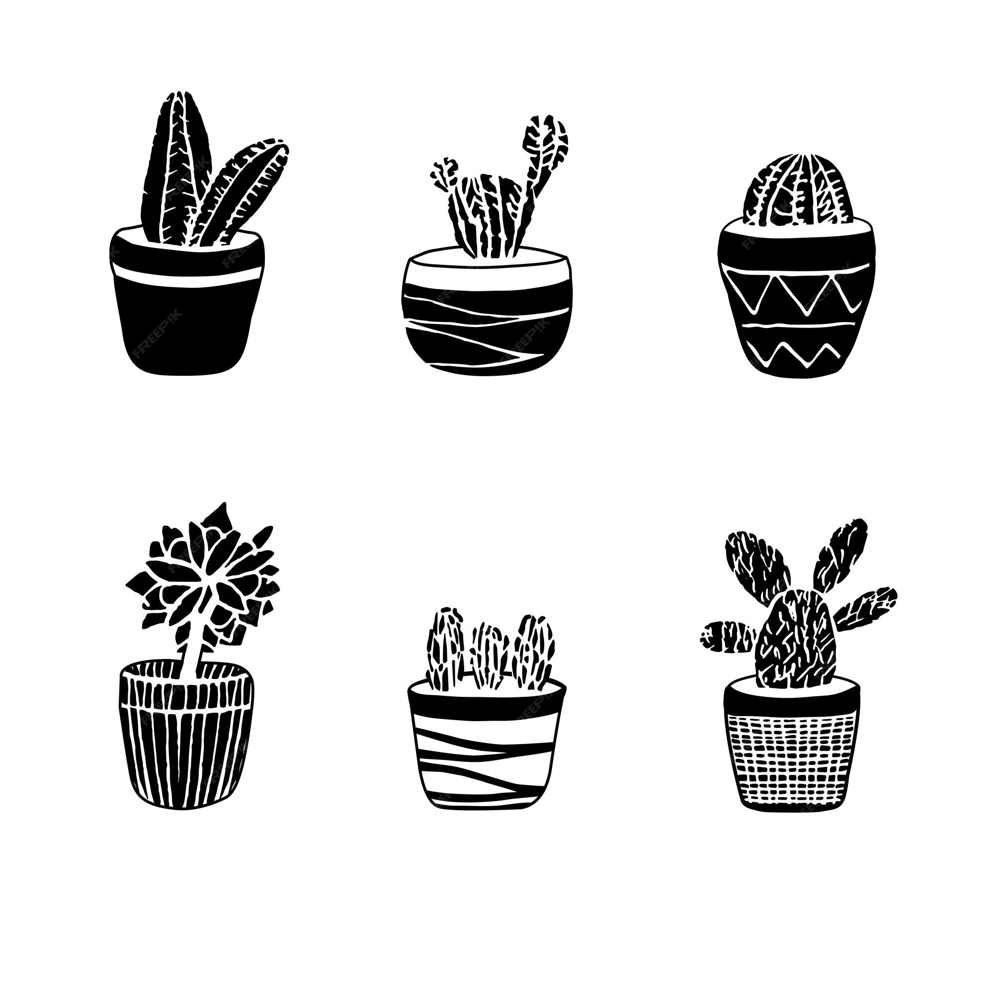 conjunto de cactos em estilo de linha mono na moda - art déco. pode ser  usado como selo, cartão postal ou impressão. ilustração vetorial esboçada  de cactos. flores do deserto sem vasos.