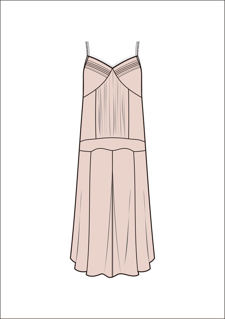 Vetor desenho à mão de estilo de moda esboço de pano desenho de contorno de vestido elegante
