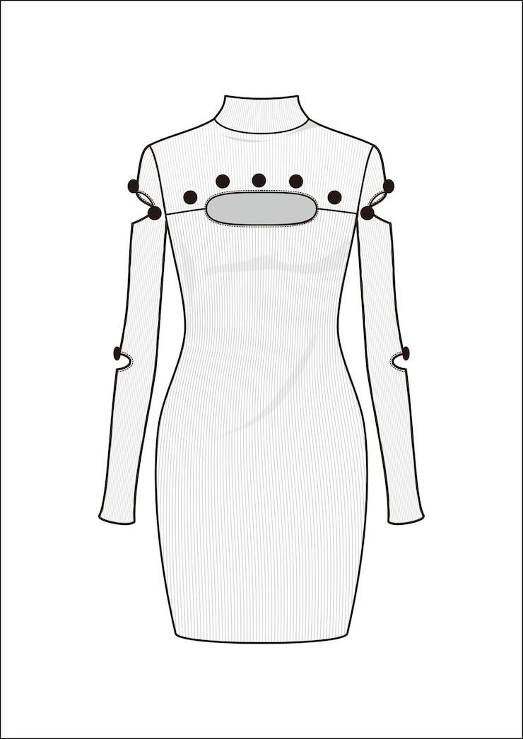 Vetor desenho à mão de estilo de moda esboço de pano desenho de contorno de vestido elegante