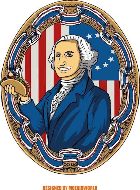 Vetor desenho à mão de george washington segurando tacos ilustração vetorial